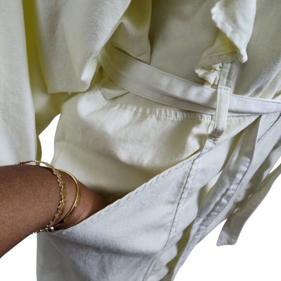 Free People Sz XL Imogene Cream Denim Mini Dress Ruffle Puff Sleeve Dolman - Picture 8 of 17